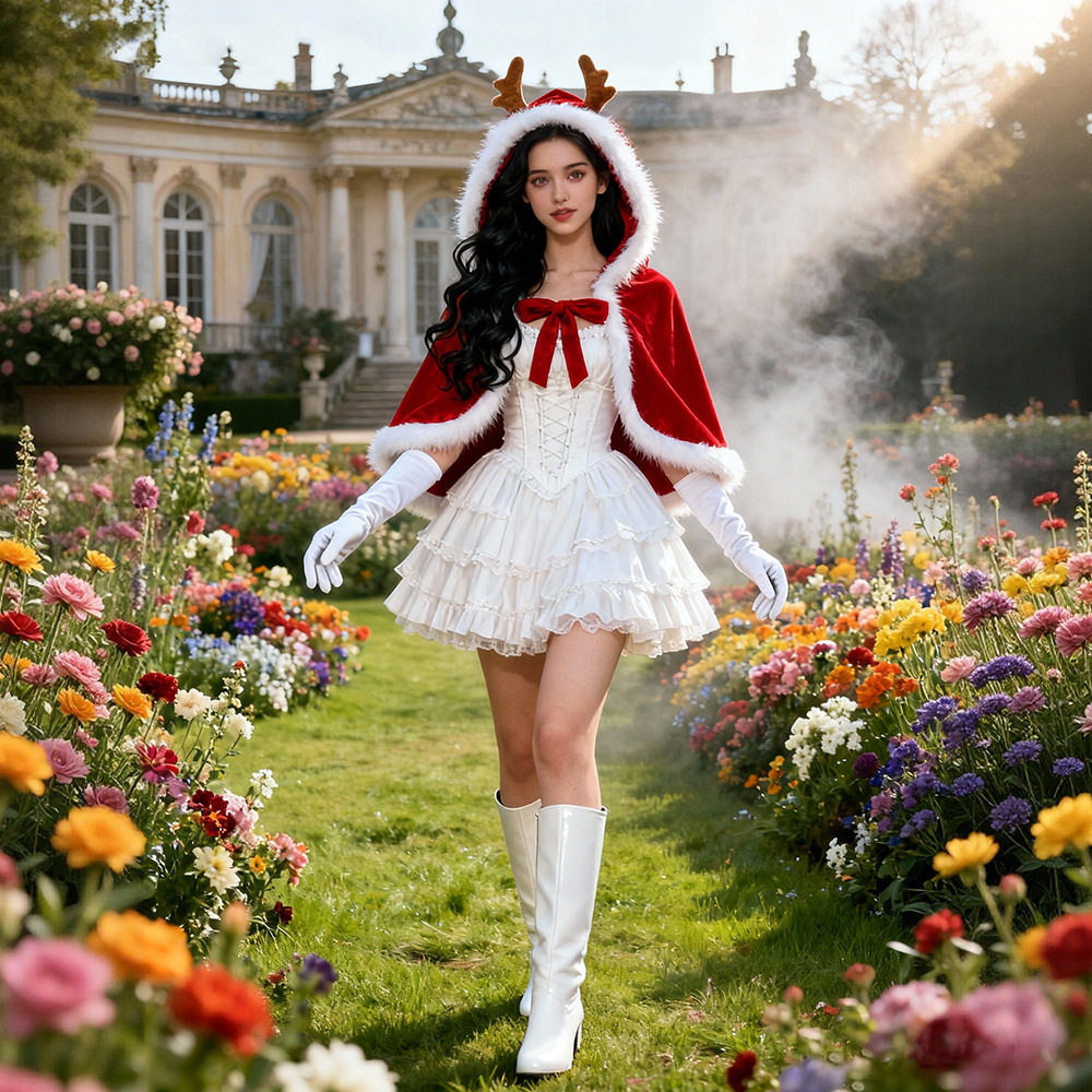 2025圣诞节鹿角披风圣诞连帽斗篷女装性感圣诞派对舞台装扮连衣裙