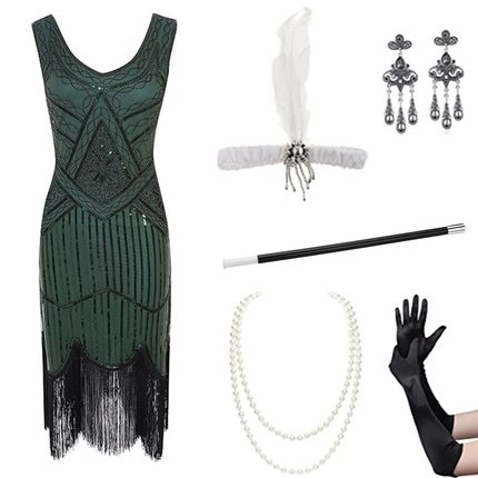 欧美爆款1920S复古礼服 聚会盖茨比连衣裙重工钉珠亮片流苏裙