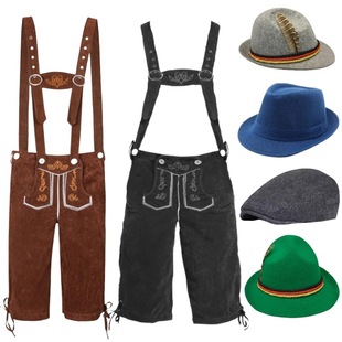 子德国慕尼黑啤酒节服装 外贸wish男士 吊带裤 加帽子套装 cos 背带裤