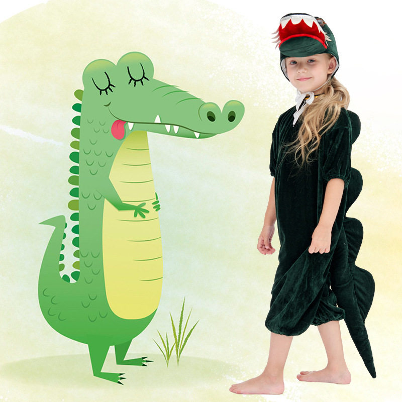 外贸新款万圣节服装儿童搞怪鳄鱼动物角色扮演服游戏派对表演服装