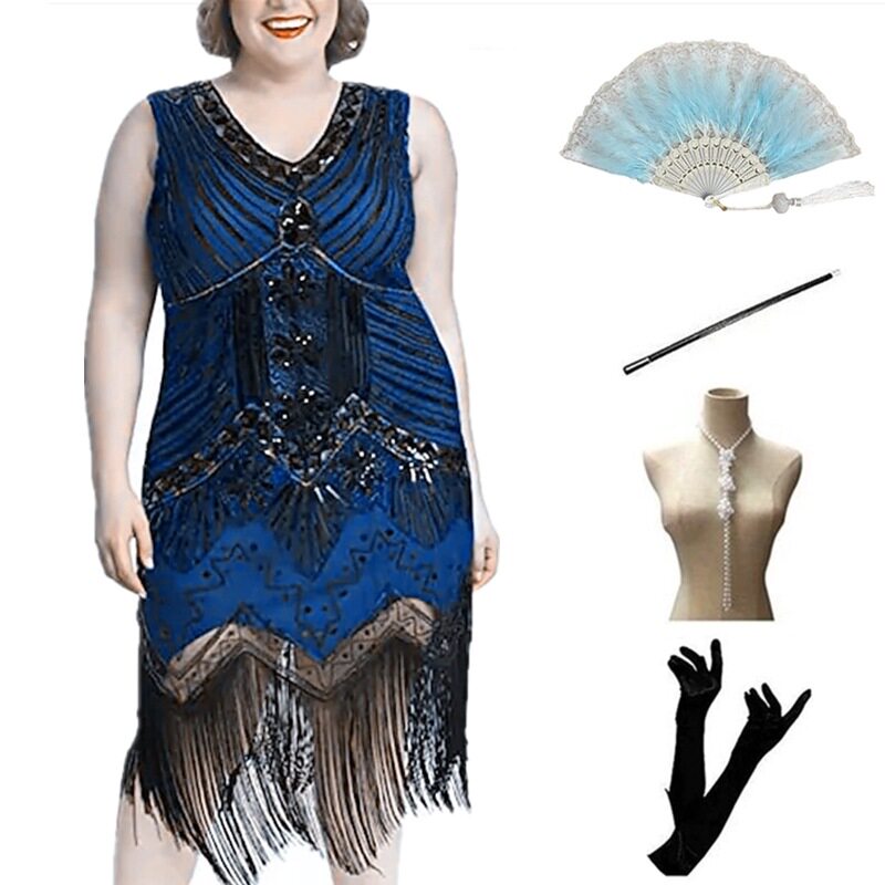 大码欧美1920s复古盖茨比舞会派对晚礼服亮片流苏连衣裙