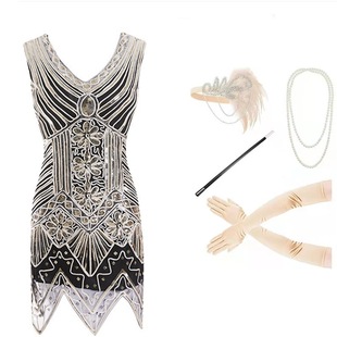 欧美亚马逊爆款 1920S复古亮片连衣裙手工编织盖茨比晚礼服