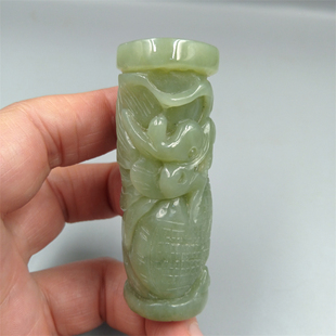 天然玉石 岫玉岫岩玉黄白老玉透闪石玉 原石手把件 把玩件 龙柱