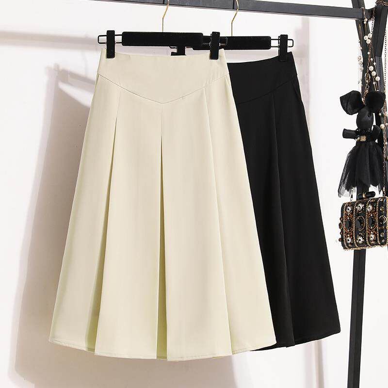 大码女装胖mm2025秋秋新款中长款西装料高腰显瘦百褶a字半身裙子