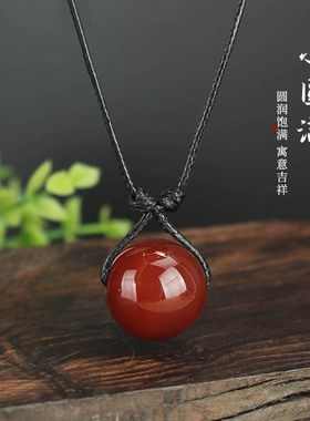 红玛瑙项链女手工编织转运毛衣