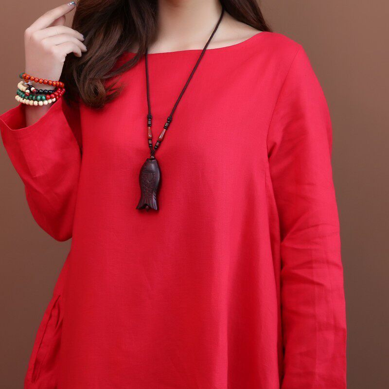 文艺复古民族风长款桃木鱼玛瑙珠女款项链森系饰品棉麻配饰毛衣链