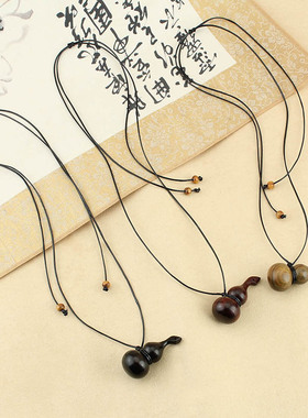 曹瑞绿檀木葫芦项链吊坠挂件男女款复古民族风毛衣链长款简约饰品