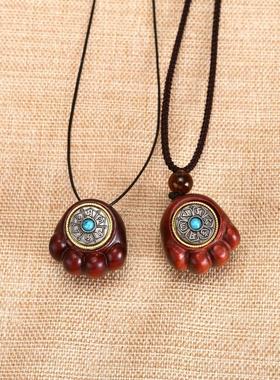 紫檀木猫爪转转毛衣链