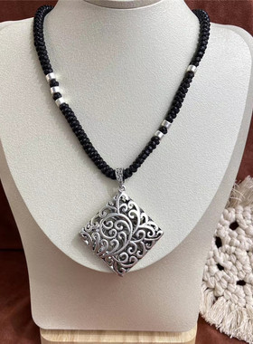 复古民族风仿泰银手工编织项链