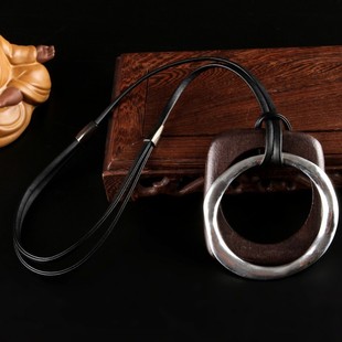 复古木大圈圈毛衣链长款百搭女项链秋冬季 气质名媛个性夸张配饰