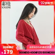 Susie 2019 mùa thu mới của phụ nữ retro áo len cổ chữ V lỏng áo len len tay áo len đỏ - Cardigan