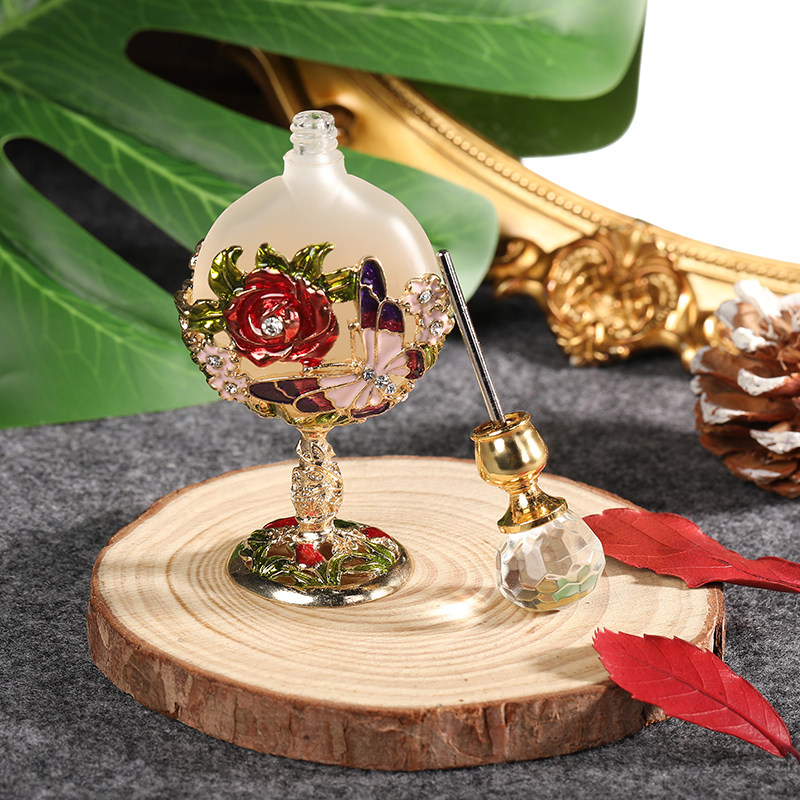 12ML便携式复古香精香水瓶镀金色扁高脚瓶玖瑰精油玻璃分装瓶定制