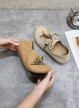 宽胖脚肥大码女鞋41-43码2025秋季新款真皮平底系带款单鞋2011-12