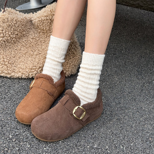 43冬季 博肯鞋 2025新款 宽胖脚肥大码 808 加绒平底毛毛鞋 女鞋