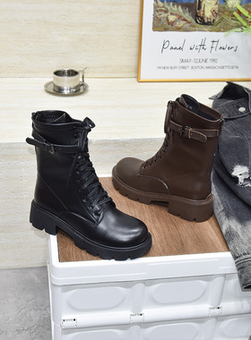 优选大码女鞋41-43宽胖脚肥2024冬款真皮粗跟中筒马丁靴245-165