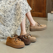 女鞋 新款 宽胖脚肥大码 43休闲鞋 2025秋季 复古系带深口单鞋 25201
