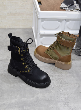 优选宽脚胖脚真皮大码女鞋41-43潮酷2024秋冬中筒马丁靴245-158