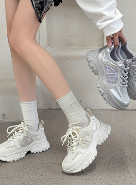 大码女鞋41-43宽胖脚肥2025春季新款厚底轻便舒适休闲老爹鞋8853