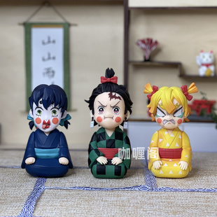 鬼灭之刃坐姿花街善逸炭治郎 手办 模型 车载摆件 盒装