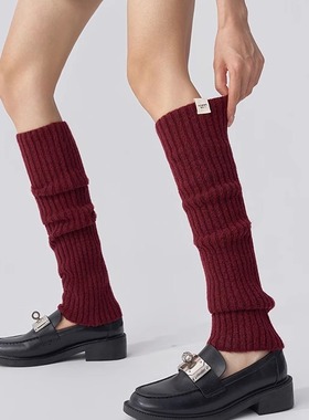 堆堆袜套女袜羊毛竖纹长筒袜过膝保暖勃肯鞋纯色针织小腿套秋冬