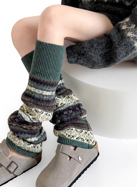 堆堆袜套秋冬费尔岛加厚羊毛复古民族风撞色及膝保暖叠穿小腿套