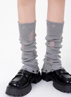 袜套夏季薄款破洞堆堆袜套辣妹穿搭防晒长筒袜显瘦黑灰色小腿袜