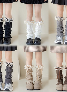 女童袜套花边蝴蝶结长筒堆堆袜腿套洛丽塔芭蕾风韩系小腿袜秋冬