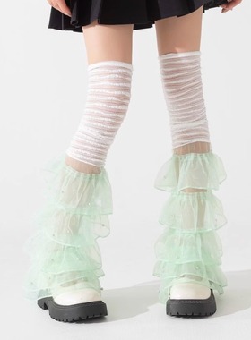 袜套绿色腿套堆堆袜套蕾丝花边甜美辣妹防晒糖果色y2k小腿袜亚比