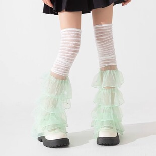 袜套绿色腿套堆堆袜套蕾丝花边甜美辣妹防晒糖果色y2k小腿袜亚比