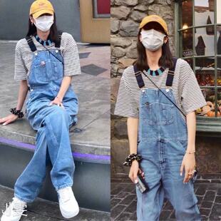 法式2025春夏季新款大表姐同款工装风宽松牛仔水洗背带裤连体裤
