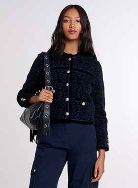 法国M家同款早秋新款女装四叶草提花短款针织开衫上衣MFPCA00527