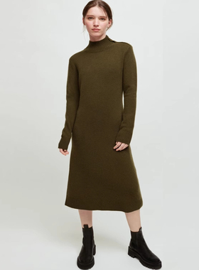 法国M家秋冬新款 法式气质罗纹立领长款针织连衣裙MFPRO01986