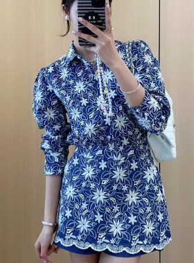 法式m家2025春季新款女装气质波浪饰边重工刺绣衬衫外套清仓