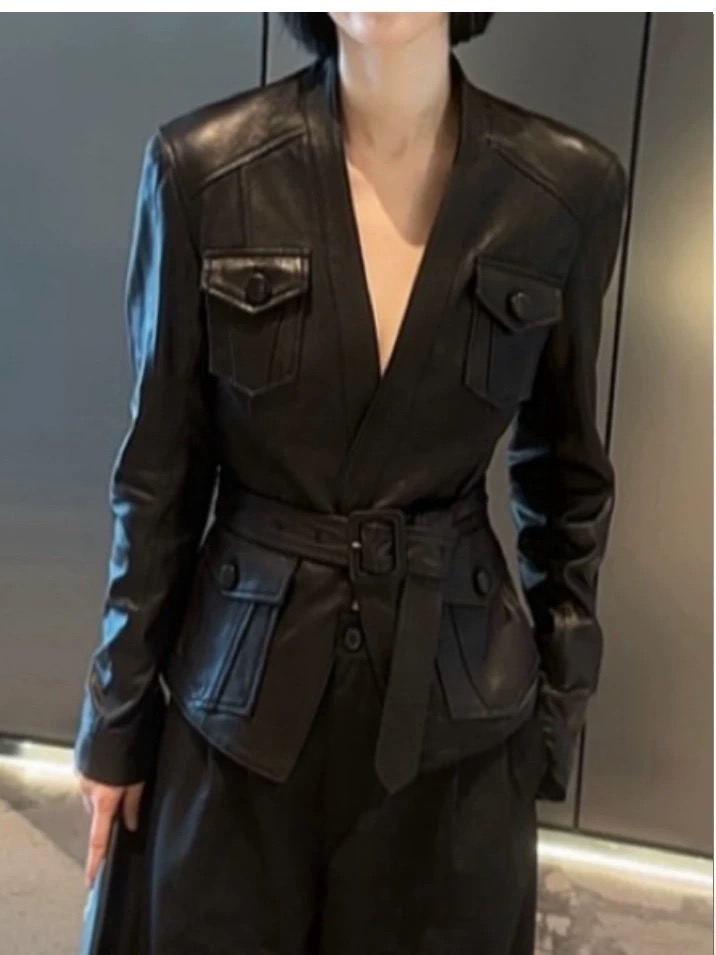 欧洲站2025新款真皮皮衣女绵羊皮短款休闲百搭收腰外套上衣