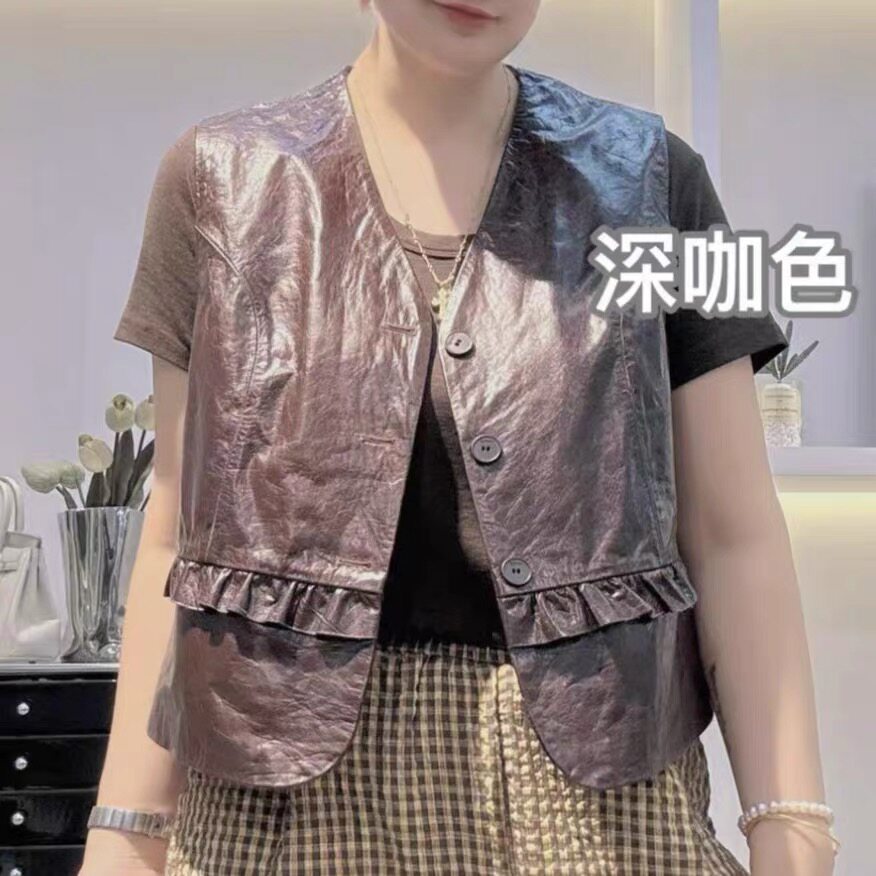2026新款真皮皮衣女绵羊皮短款圆领无袖坎肩背心外套时尚百搭上衣