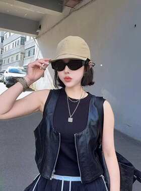 2026新款真皮皮衣女绵羊皮短款圆领无袖坎肩背心外套时尚百搭上衣