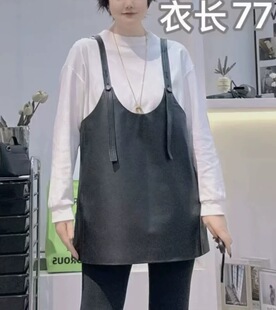 2025新款真皮连衣裙女绵羊皮款式背带裙显瘦减龄马甲吊带裙
