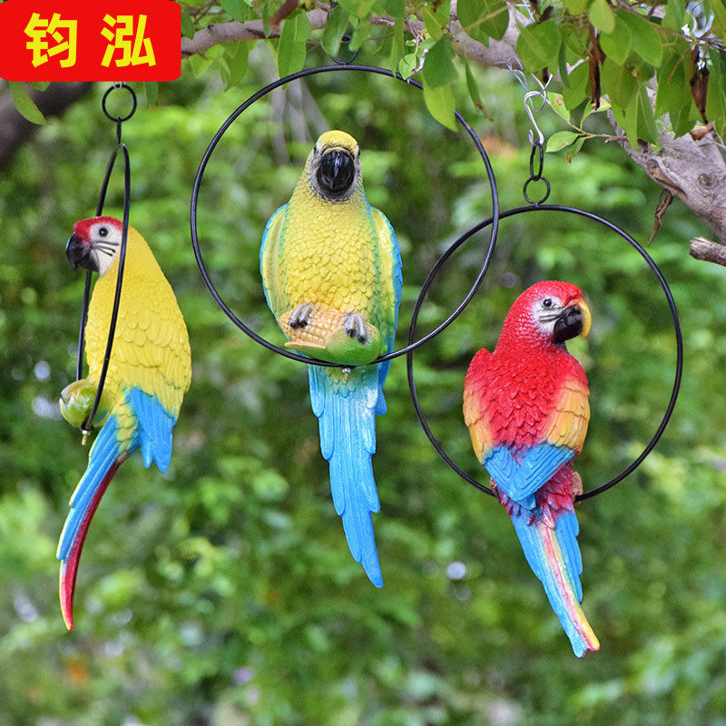 别墅庭院花园布置仿真鹦鹉挂件小区公园动物摆件园林景观造景小品