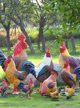 模拟大公鸡母鸡农家乐户外房屋花园庭院花园装饰玻璃纤维雕塑装饰