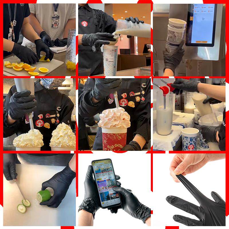霸王茶姬奶茶店加厚食品级餐饮纹身实验室宠物一次性丁腈手套黑色