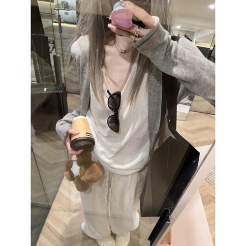 infan的店针织开衫外套小众2026春秋穿搭慵懒风灰色长袖百搭上衣