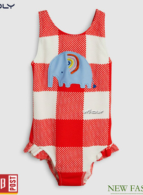 现货 NEXT宝宝温泉泳衣 夏新款橙色方格大象儿童泳衣女(3月至6岁)