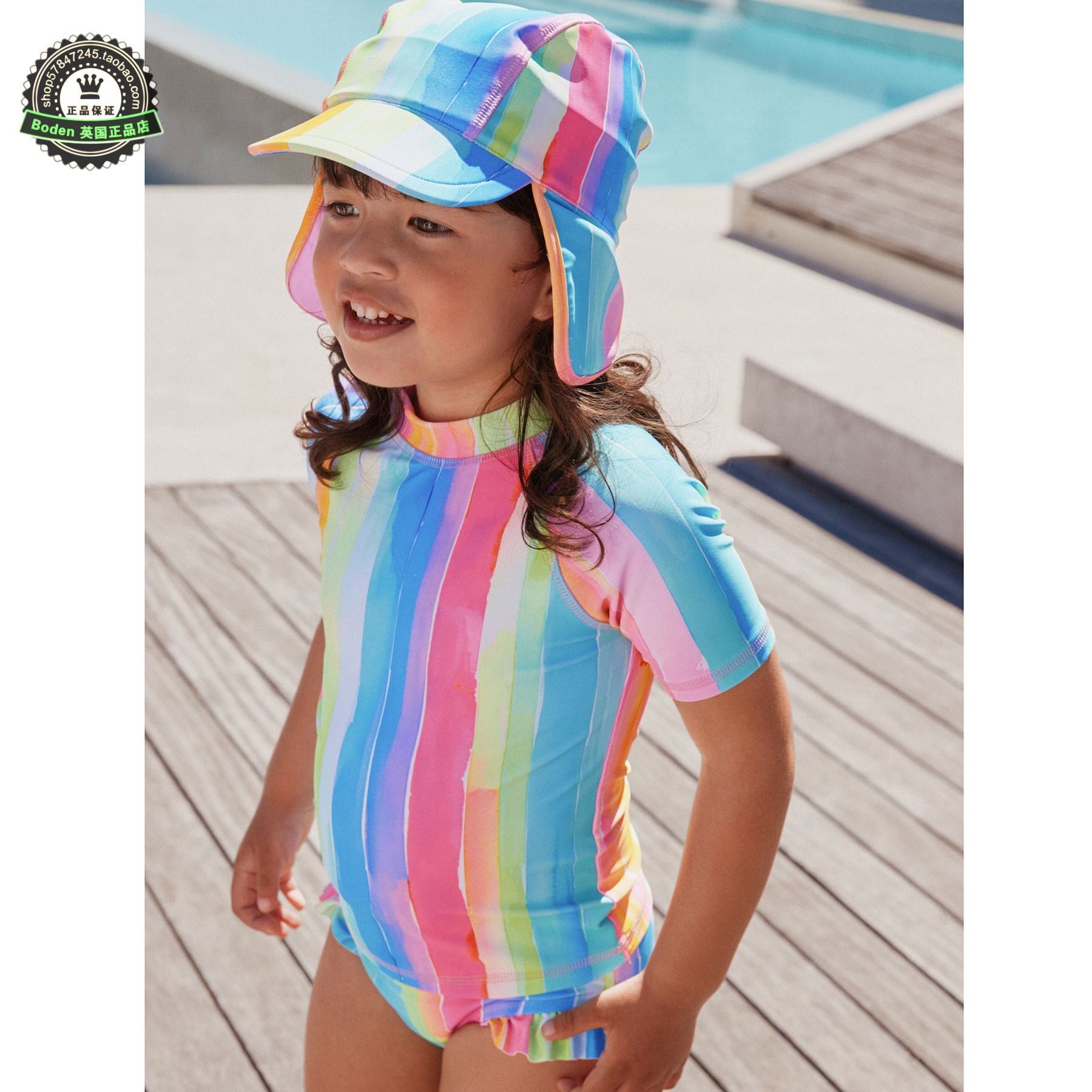 代购NEXT儿童短袖防晒泳衣 26春夏女童彩虹条纹分体泳装 3月-10岁