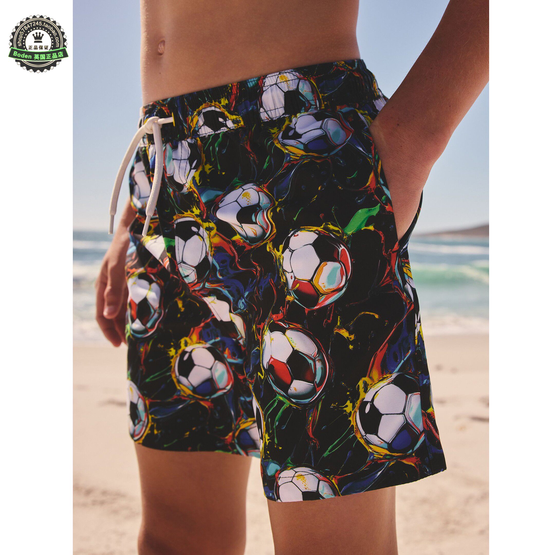 代购 NEXT儿童泳裤 26夏男童足球印花冲浪沙滩裤 游泳短裤 3-16岁