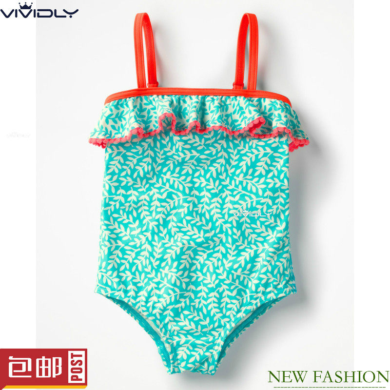 现货MiniBoden儿童连体泳衣 夏季蓝色女童吊带泳装 11-12/13-14岁