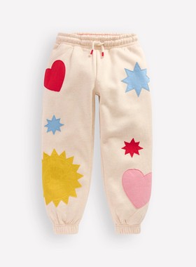 代购MiniBoden儿童运动裤 26春秋季女童燕麦色贴花纯棉舒适慢跑裤