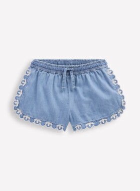 代购 MiniBoden儿童牛仔短裤 26夏女童蓝色花边纯棉五分裤 2-14岁