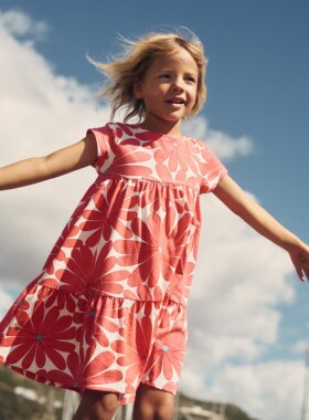 代购 MiniBoden女童连衣裙 26夏季橙色雏菊纯棉短袖儿童裙 2-12岁