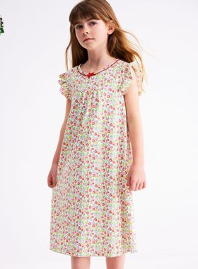 代购 MiniBoden儿童睡裙 25夏女童手绘印花短袖家居裙睡衣 2-12岁
