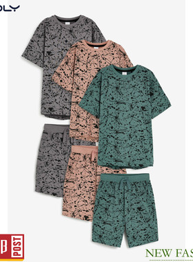 现货NEXT男童纯棉短袖家居服 春夏泼漆儿童短裤睡衣3套 (13-15岁)